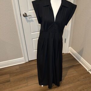 Banana Republic Black Sheath Midi Dress Notched Collar